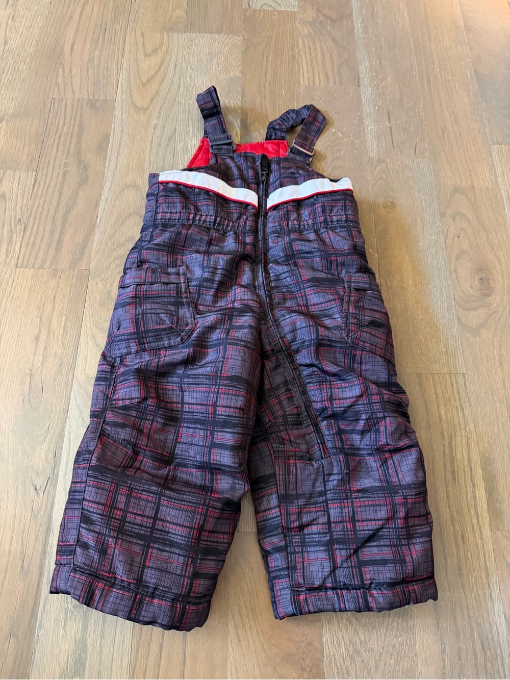 Kids Plaid Insulated Snow Bib Pants - Red and Black size 18 months